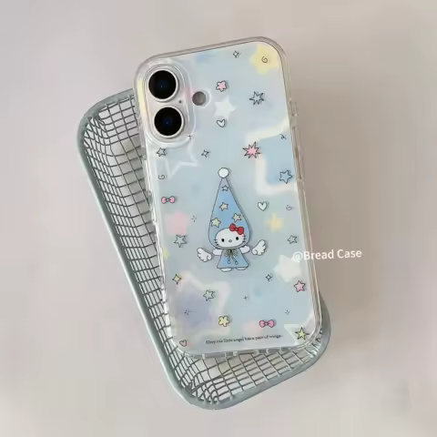Ins Korean Blue Angel Hellos Kittys Cute Phone Case for Samsung Galaxy S25 S24 S23 S22 S21 FE Ultra Plus 4G 5G Feather Texture