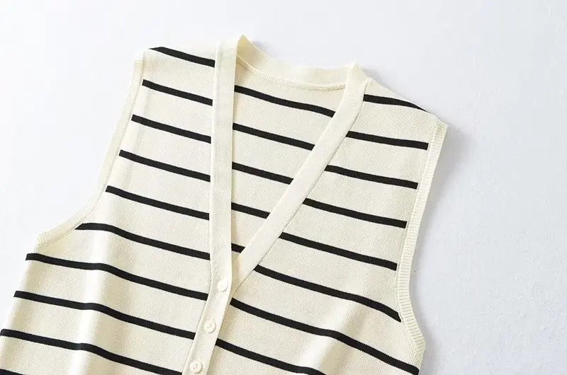 Withered Summer Knitted Vest Striped Single Fashion Breasted Tank Tops Women