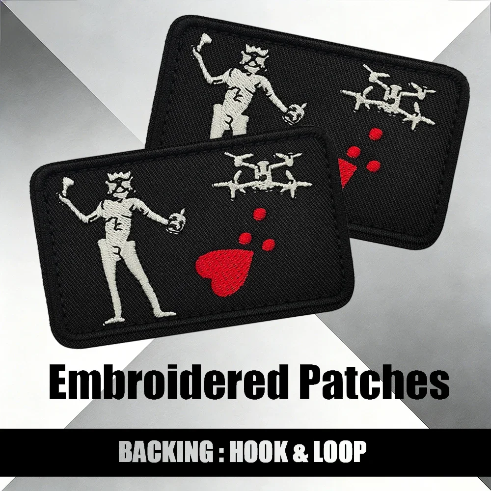 

Готический тактический нашивной значок из технической ткани с вышитым Скелетом-королем, дроном и кровавым сердцем, черный, для куртки