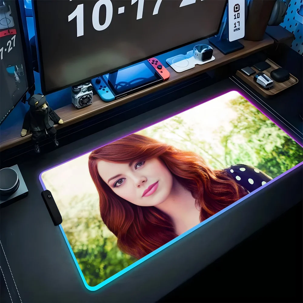 movie E-Emma Stone  Mousepad XXL RGB Gaming Mouse Pads HD Black Gamer Accessories Large LED