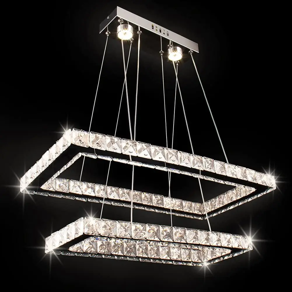 

Modern Crystal Chandelier, Rings Rectangle Crystal Chandeliers, LED Pendant Light Adjustable Height