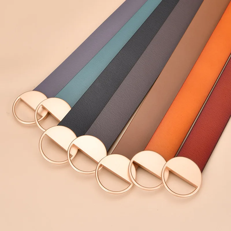 حزام جلد طبيعي للنساء ، إبزيم نحاسي فاخر ، حزام جلد البقر ، حزام جينز بسيط ، لون الحلوى ، عرض