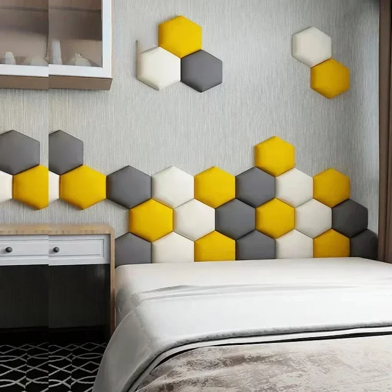 Hexagonal headboards soft bag tatami wall surround self-adhesive background wall bedroom living room Nordic decorative sticker