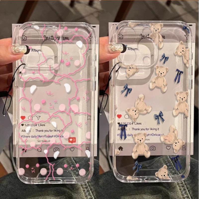 Teddy Bear Bowknot Phone Case For Samsung A57 A07 A36 A26 A56 A16 A06 A55 A35 A25 A15 A05 A54 A34 A24 A14 A13 A53 Clear