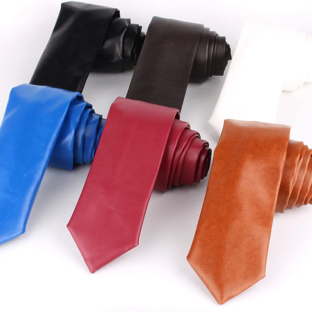 New PU Leather Ties For Men Casual PU Neckties Fashion Solid Mens Necktie For Wedding Business Suit Tie