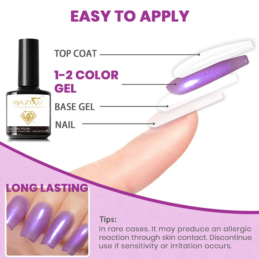 10ML Fioletowy Lakier Hybrydowy do Paznokci z Brokatem, Półtrwały, Usuwany Soak Off, Żele UV do Paznokci, Lakier do Zdobienia Paznokci, Zimowy Salon i Dom