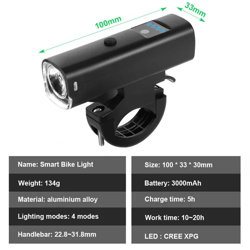 Imagen 2 del producto NEWBOLER-luz inteligente para bicicleta, resistente a la lluvia, LED USB, 3000mAh, luz delantera para bicicleta de montaña, linterna para ciclismo, accesorios de luz para bicicleta