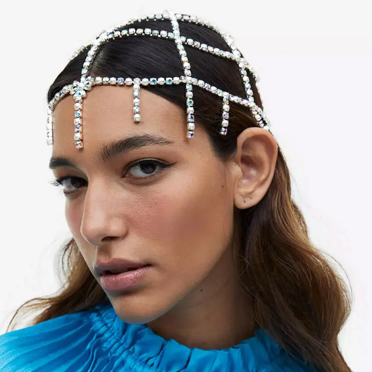 New Rhinestones Zircon Net Headband Wedding for Women Bridal Crystal Headwear Headpiece Head Wig Chain