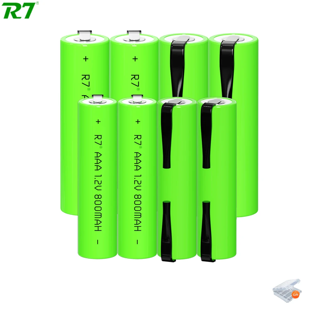 R7 1.2V AA2200mAh + AAA800mAh Rechargeable Battery Ni-MH Cell Green Shell with Welding Tabs for Toothbrush Electric Shaver Razor