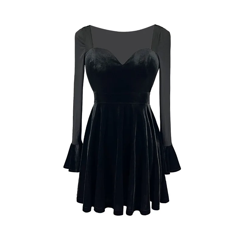 Sexy Women's Slim Velvet Short Skirt Dress with Deep V, Low - cut and Belly - covering Design for Nightclub and Night Show