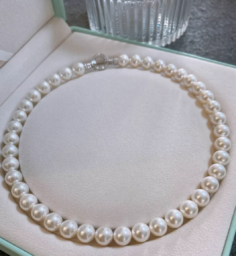 رائع AAAA + 9-10 مللي متر 10-11 مللي متر جولة الطبيعية أكويا الأبيض اللؤلؤ الطبيعي قلادة 18 بوصة + نفس مجموعة القرط ، 925s