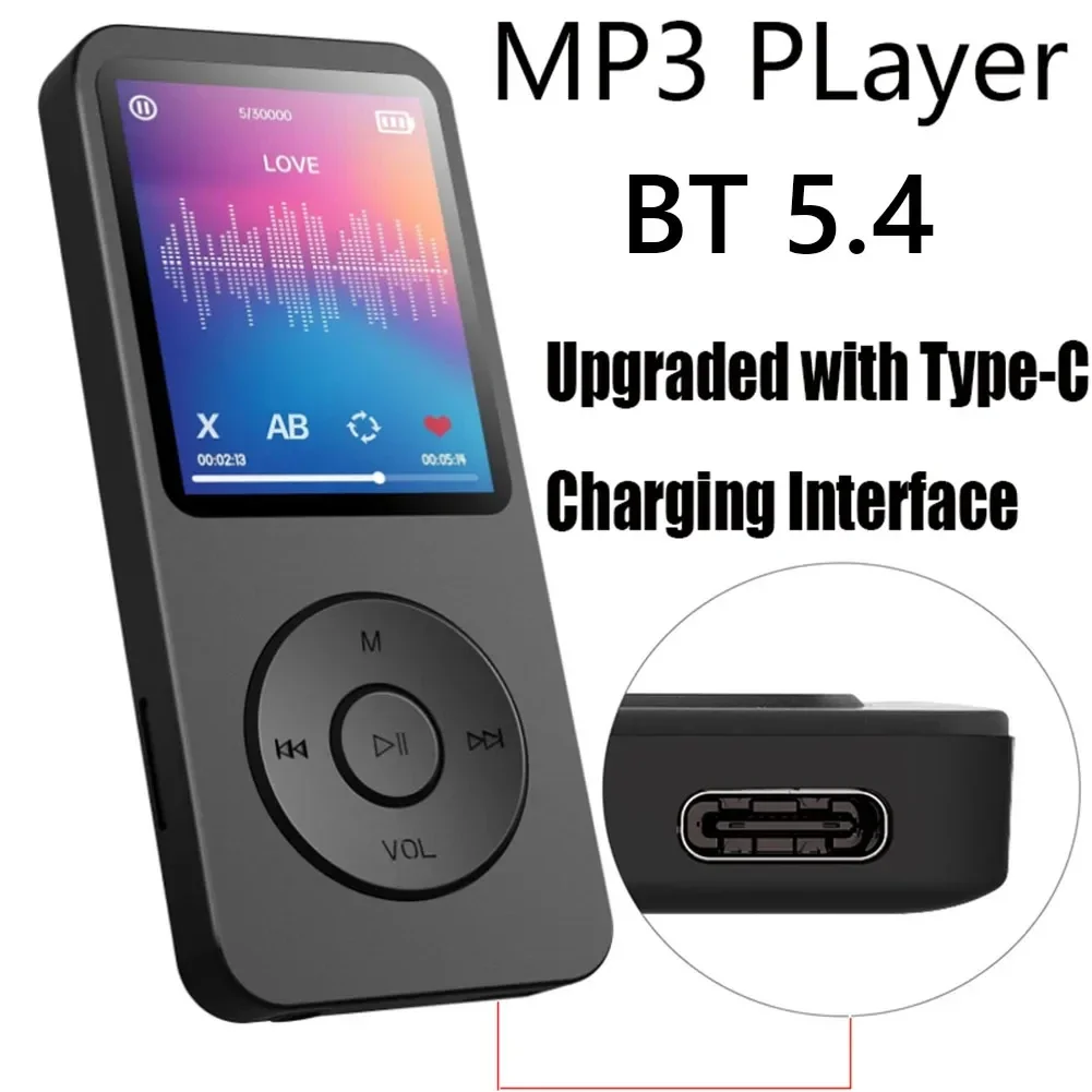 Reproductor MP3 Tipo-C 32G HiFi, Reproductor de Música sin Pérdidas, Walkman para Estudiantes, Natación, Correr, Ciclismo, Altavoz Integrado, Compatible con Radio FM y Libros Electrónicos