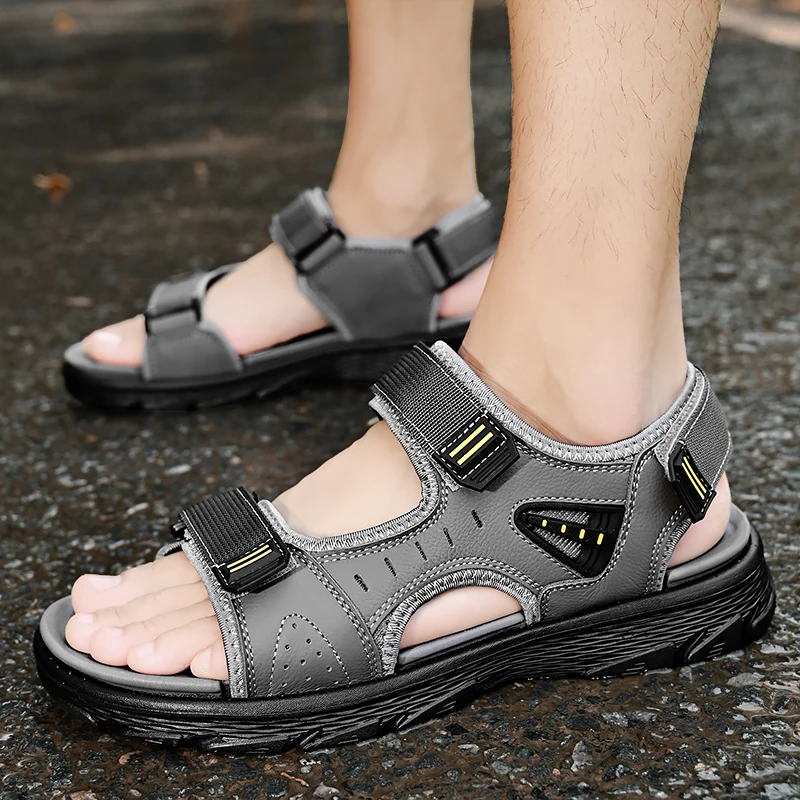 

Men Leather Beach Sandals Summer Outdoor Hiking Lightweight Shoes Stylish Casual Mens Shoes Suitable Travel Hiking Beach Sandals