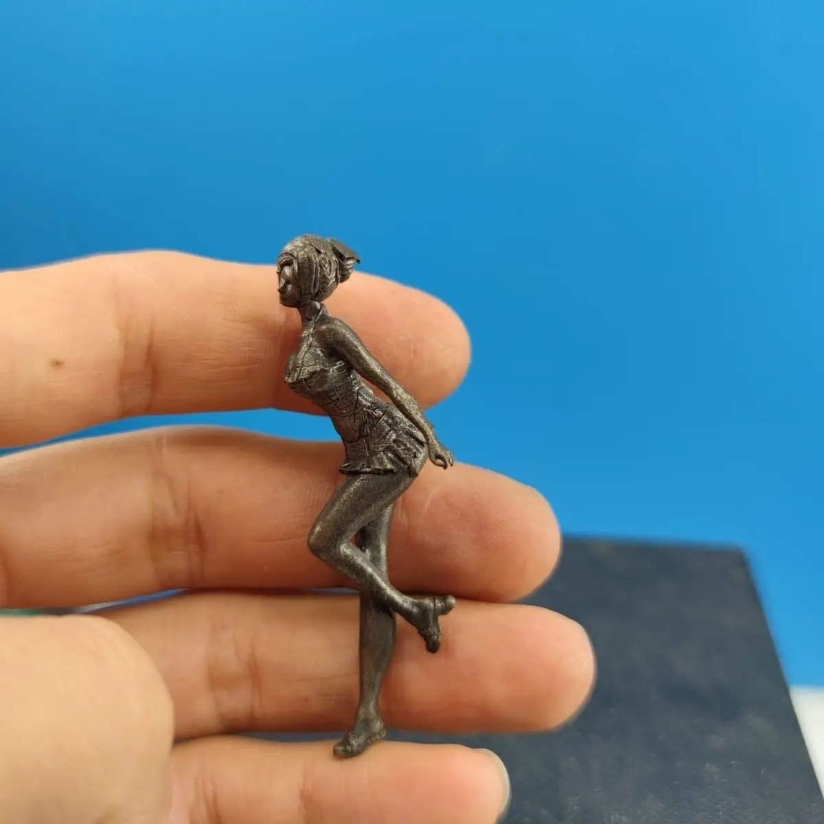 Vintage Brass Fantasy Maid Dress Girl Figurine - Miniature Female Statue Desktop Collectible Ornament