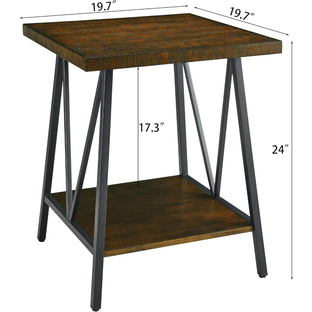 Industrial Wood Table Set for Living Room, Coffee Table and Side Table with 2-Tier Storage Shelves for Bedroom, Office - Black M
