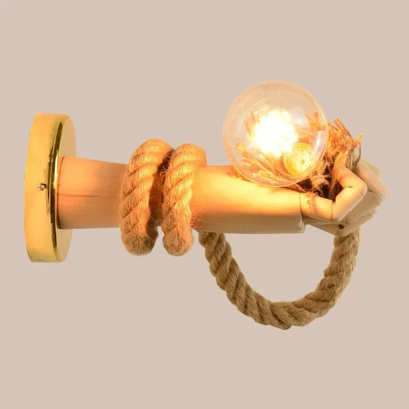 Nordic Hemp Rope Wall Lamp, luzes internas LED, estilo industrial retro, luminária sconce, corredor e corredor