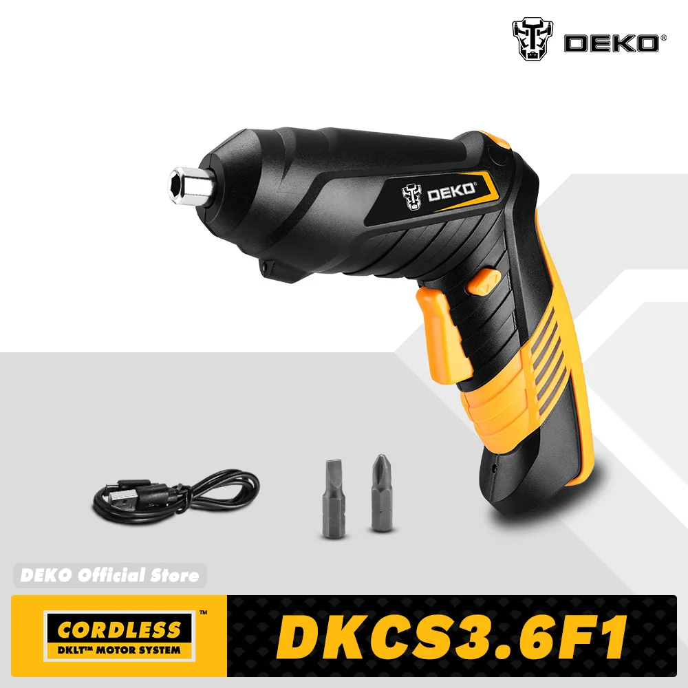 DEKO DKCS3.6F1 Mini Cordless Electric Screwdriver, Rechargeable Battery Double Handle Woodworking Screwdriver