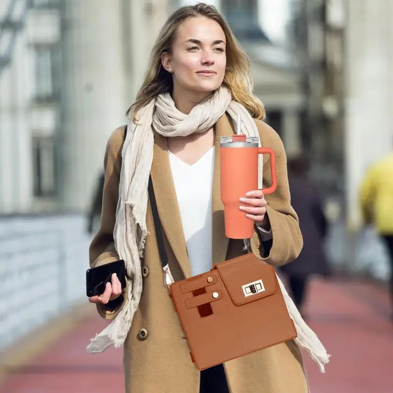 Water Bottle Carrier Bag ForStanley Cup Sleeve Handbag PU leather Outdoor Portable Pouch with Adjustable Shoulder Strap