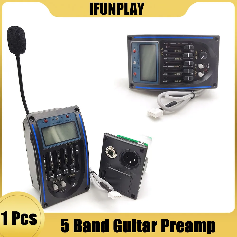 Guitar Preamp 5 Band EQ Equalizer Pickup Tuner LCD with/No Micro Phone Guitar Pickup Battery Box for Acoustic Guitar