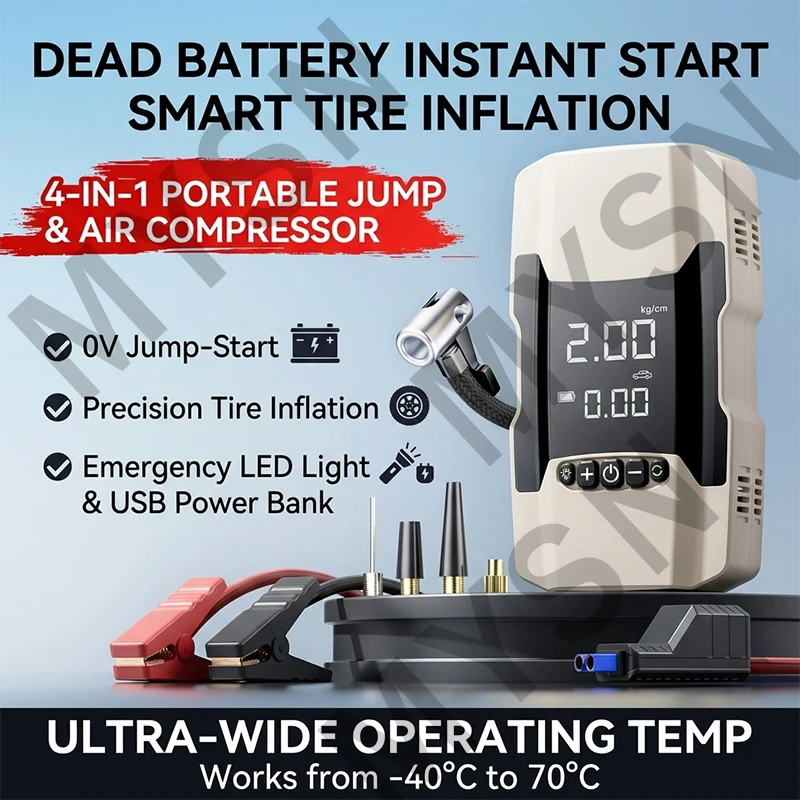 Portable Car Air Compressor 3X Faster 50PSI Cordless Tire Inflator Pump with Digital Gauge for Car Motorcycle Bike Air Pump