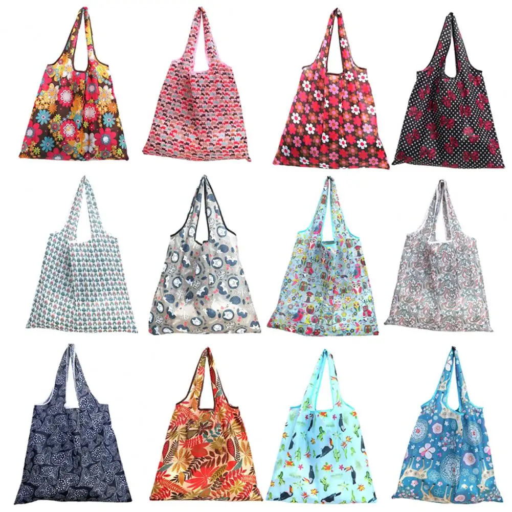 Foldable Shopping Bags Printing Polyester Casual Grocery Shopping Bag Household Tote Pouch Bag Package Women Shoulder Bags