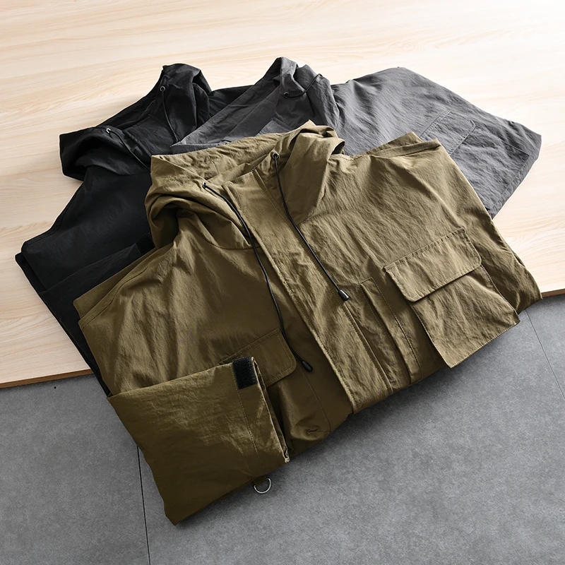 

Outdoor Three-Proof Fabric Men's Casual Hooded Jacket Spring Multpocket Workwear Fashion Urban Style Standard Fit Long Sleeve...