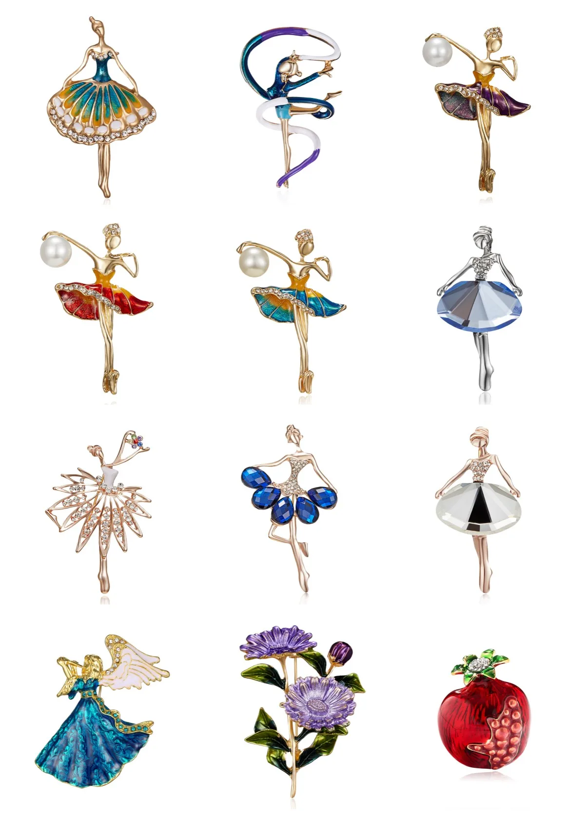 

Cute Girl Dancing Ballet Brooches for Women Men Shiny Rhinestone Grape Pomegranate Flowers Brooches Clothing Accessories Gifts