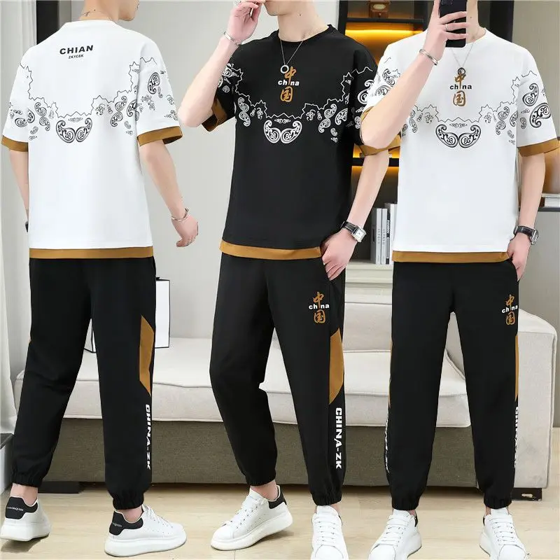 Summer Ethnic Style New Suit Men's Short-Sleeved Trousers T-shirt Casual Fashion Trends