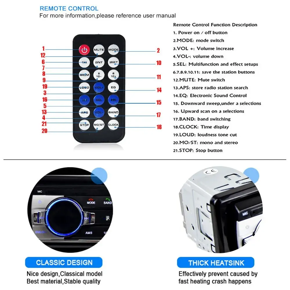 Car Radio Stereo Player Digital Bluetooth MP3 Player JSD-520 60Wx4 FM Audio Stereo Music USB/SD with In Dash AUX Input