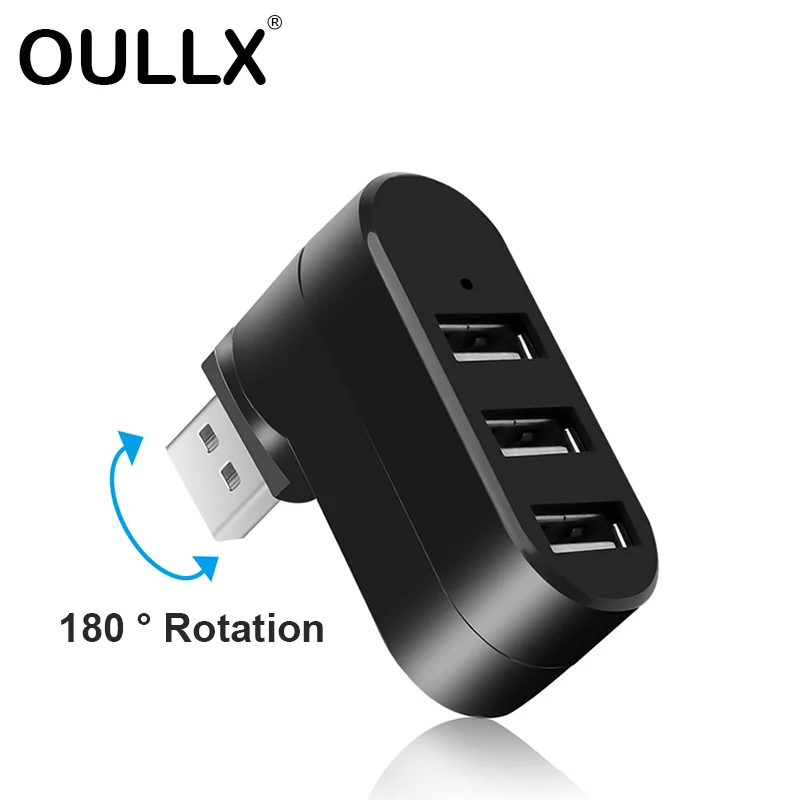 

OULLX USB 3.0 HUB 180 ° Rotation Adapter Extender Mini Splitter Box 1 to 3 Ports High Speed USB 2.0 For PC Computer Laptop