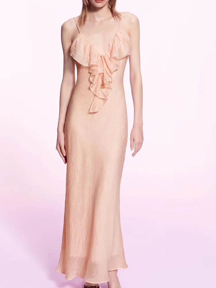 Ele Layered ตกแต่งชุดชั้นใน Sle Midi Dr ZA2025 ฤดูร้อนใหม่ผู้หญิง Dr Long Svel Gown สําหรับ Par