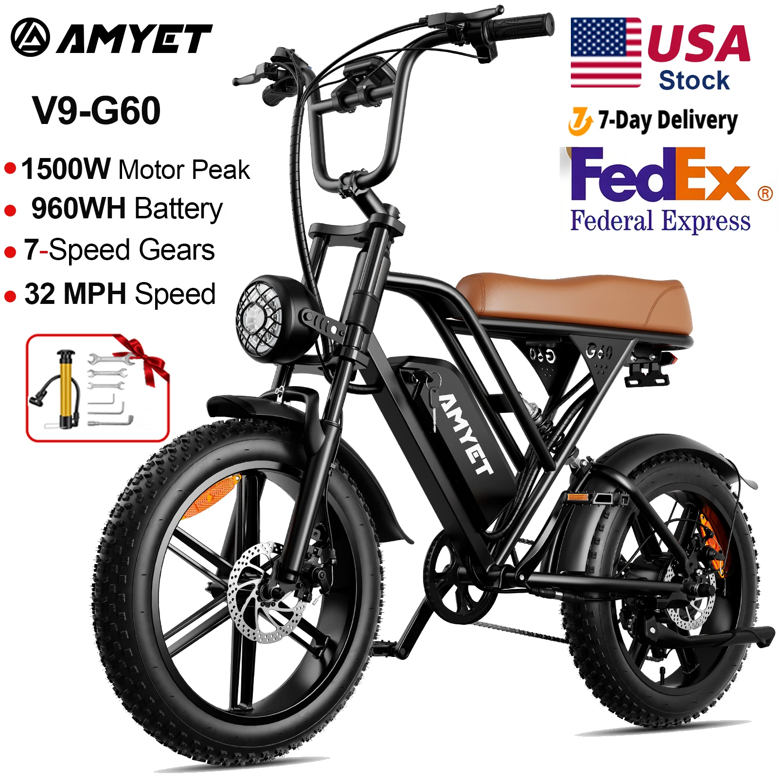 AMYET V9-G60 Adults Electric Bike 1000W Motor Bicycle 48V 20AH 20“ Tire Ebike Electric E Bikes Mountain Moped Ebikes For Men image 3