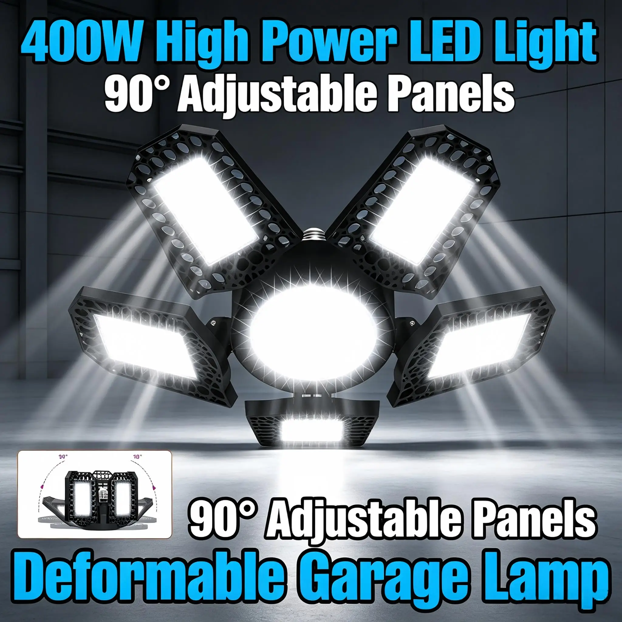 300W E27/E26 LED Garage Light Foldable Deformation High Bay Lamp Home Warehouse Workshop basement Industrial Lighting 110V/220V