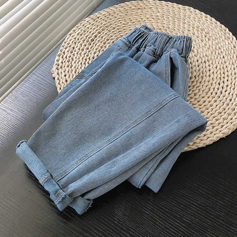 

Свободные джинсы-шаровары с эластичным поясом, широкие штанины, повседневные, в американском стиле, для мужчин и женщин, весна-осень, модные, молодежные, дышащие