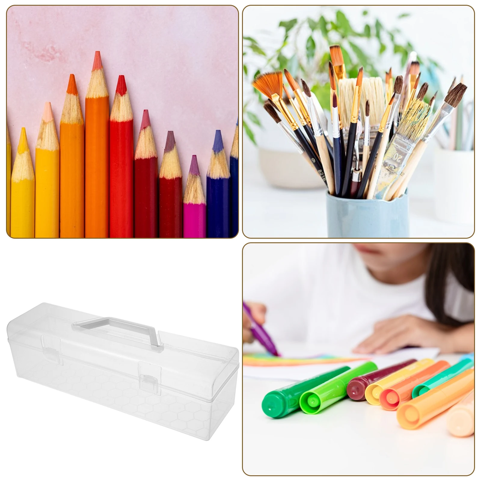 صندوق تخزين بلاستيكي شفاف، منظم شفاف بسعة كبيرة للوازم المدرسية، أدوات فنية، عناصر حرفية، حاويات أقلام الرصاص