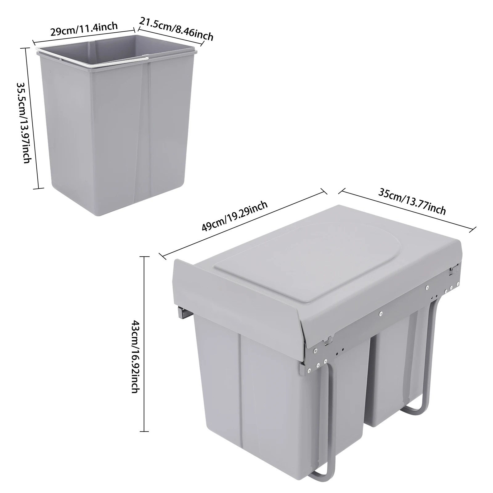 

Grey 19.29*13.78*16.93in Kitchen Waste Bin, 40L Pullout Recycling Garbage Trash Can, Sliding Kitchen Recycle Waste Bin for Homes