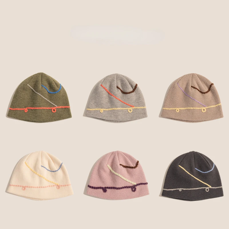 قبعة باردة محبوكة بسلسلة مخصصة ، قبعة بلوفر مقعرة الشكل ، قبعة تكديس عصرية ، الأم والطفل ، الفتيات ، الشتاء