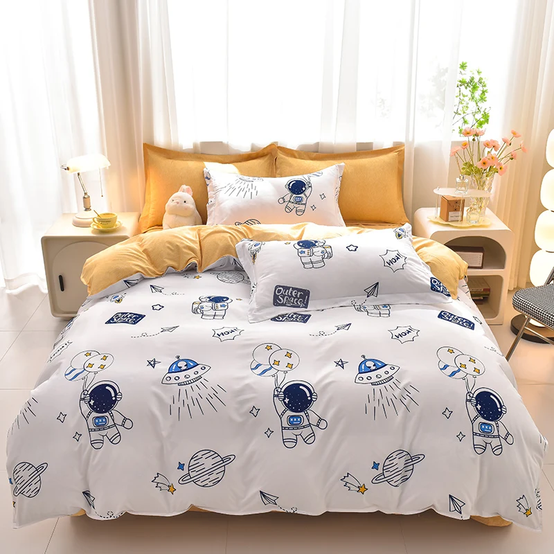 4Pcs Astronaut Space Bedding Set Soft Microfiber Duvet Cover Bed Sheets Pillowcases Planet Print Creative Home Bedroom Decor