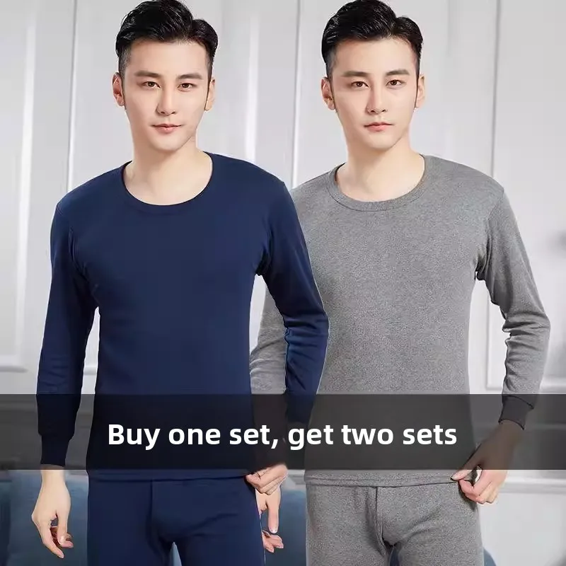 

Thickened Fleece Warm Underwear Set for Men Simple Slim Fit Working Outdoors Autumn Winter Long Sleeve T-Shirt And Long Pants