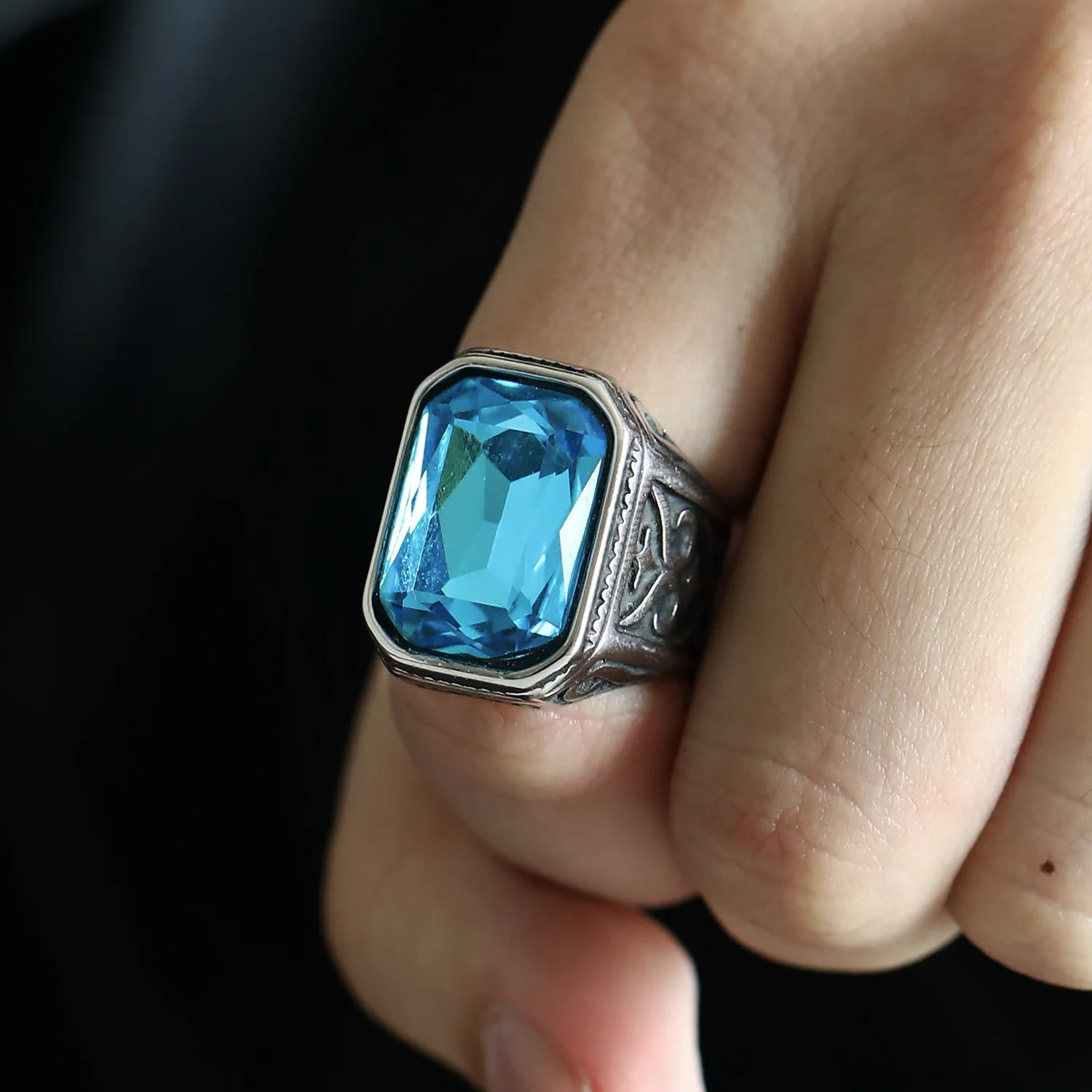 عالية الجودة كبيرة مربع الشكل خواتم الأحجار الكريمة للنساء الفولاذ المقاوم للصدأ الزفاف الفرقة المصنع مباشرة المجوهرات بالجملة