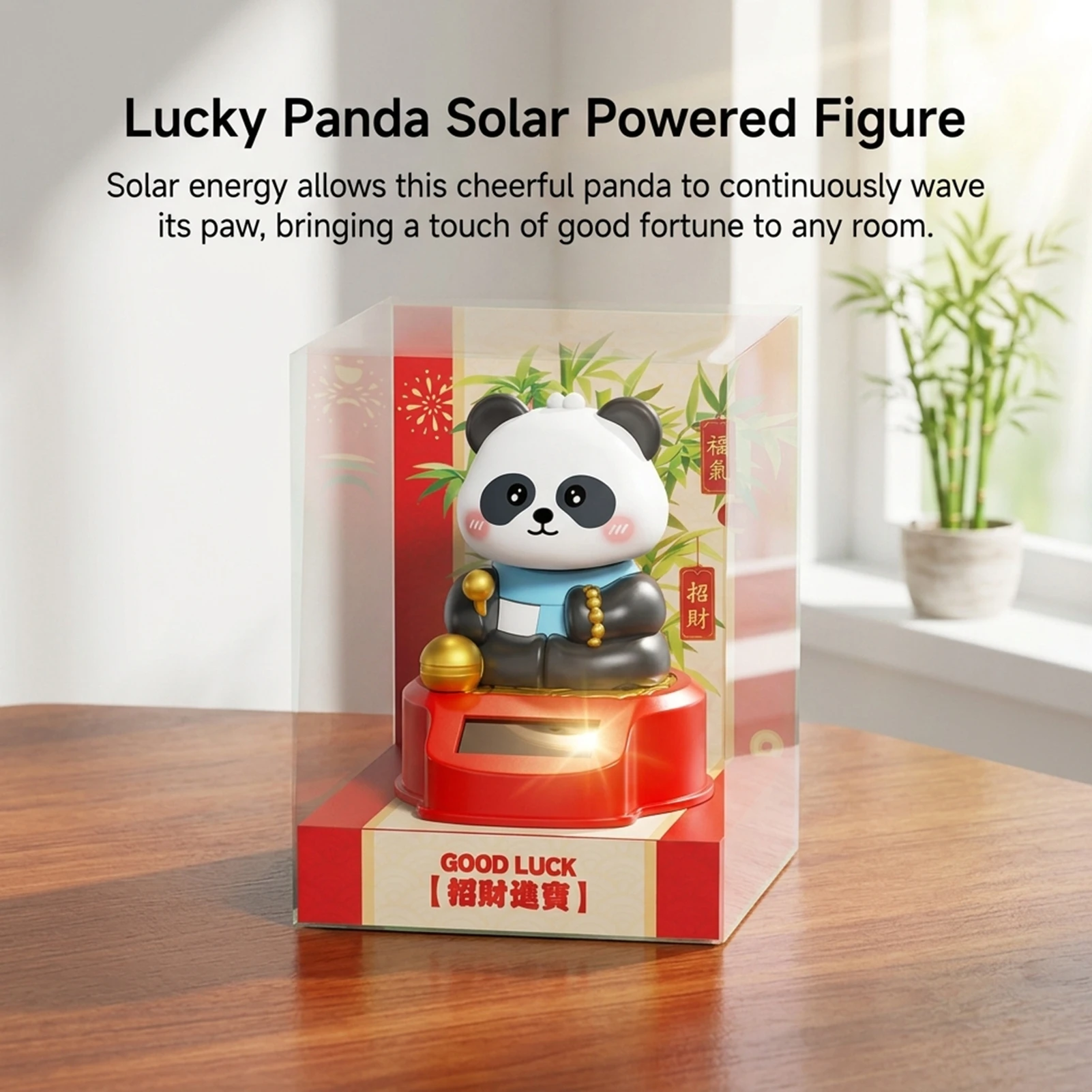 Car Dashboard Panda Figurine Solar Powered Moving Ornament Resin Lucky Cat Statue for Office Home Desk Decor Gift