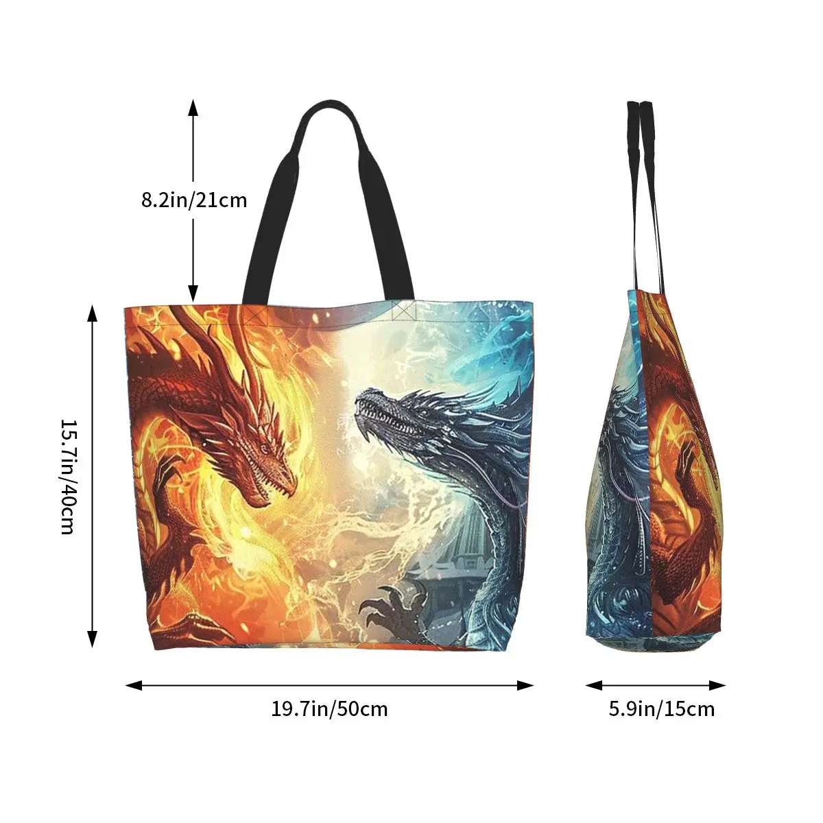 Red Fire Dragon Shopping Tote Bag Canvas Large Capacity Shoulder Bags Shopper Grocery Handbag for Women