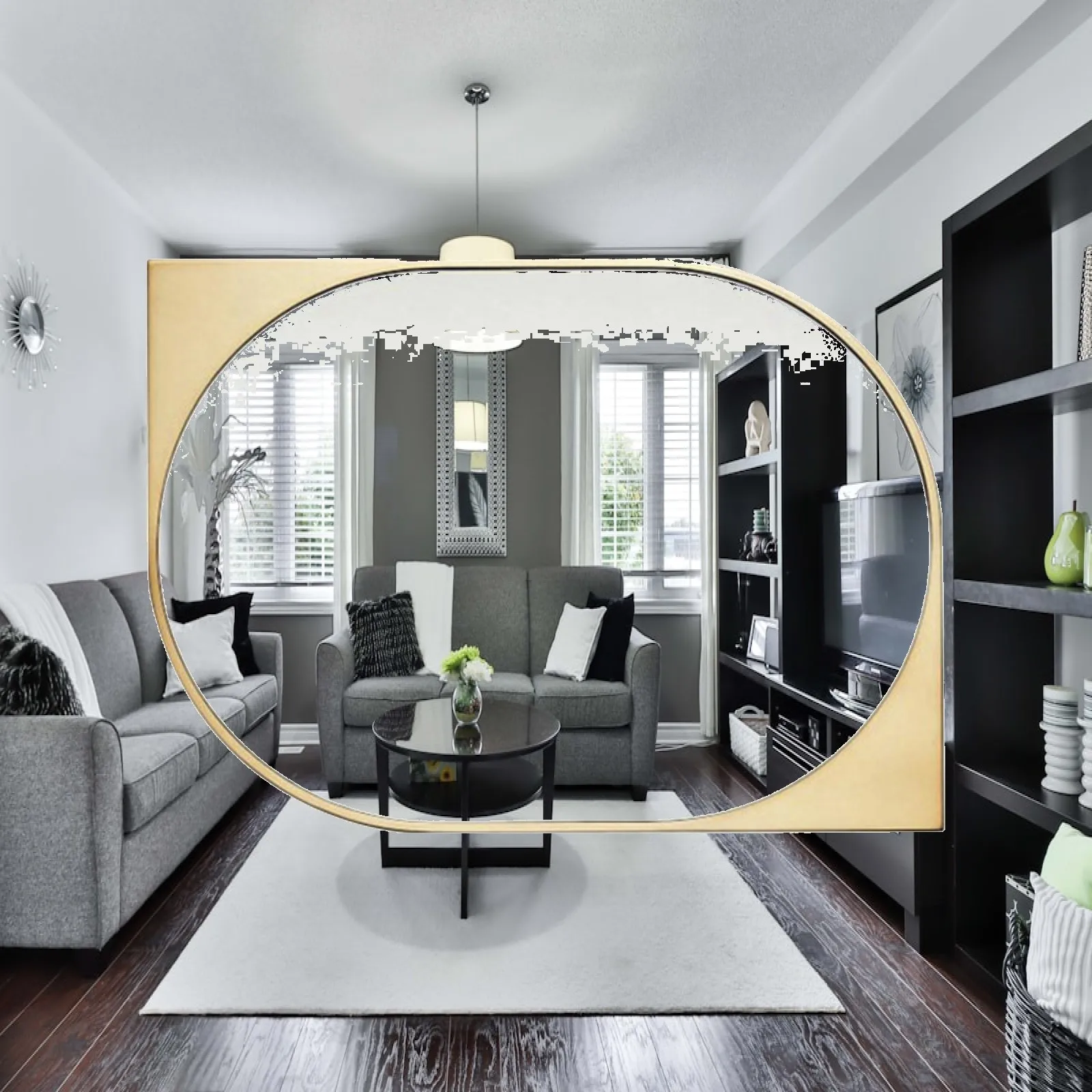 Gold Framed Wall Mirror Irregular Shape Decorative Mirror Modern Wall Decor for Living Room Bedroom