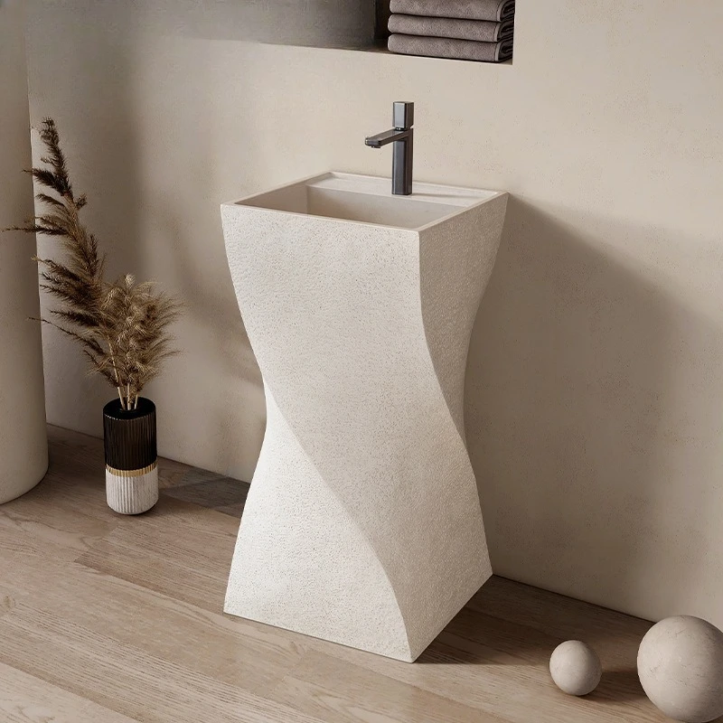 

Wabi Sand Cream Wind Column Basin Floor-to-ceiling integrated art wash basin Personality and creativity Japanese face wash table