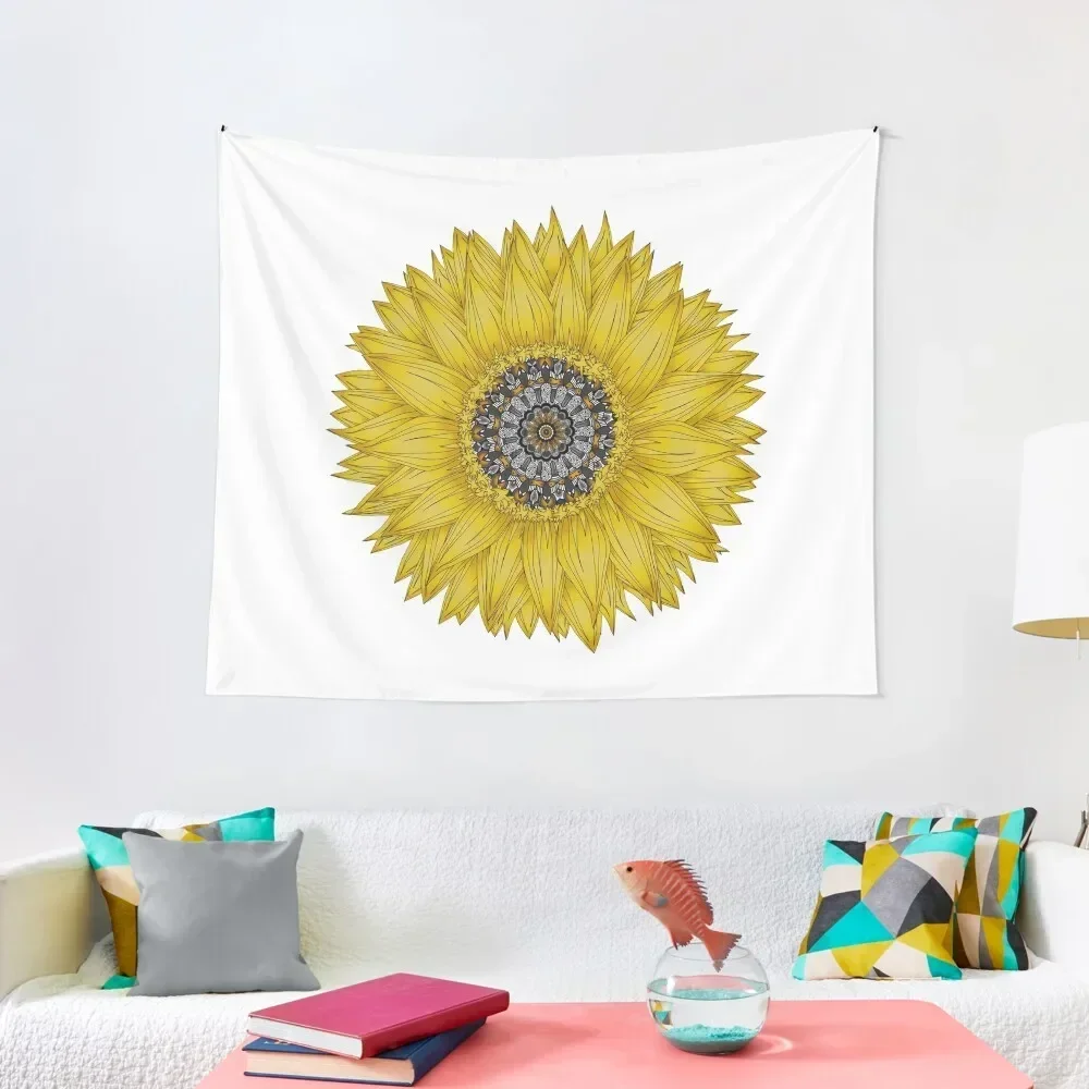 

Golden Mandala Sunflower Tapestry Wall Art For Bedroom Home Decor Aesthetic Tapestry