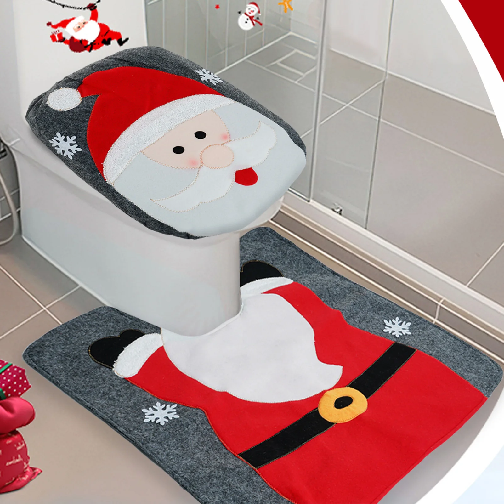 Christmas Toilet Cover Decorations Set Easy to Store and Reusable Holiday Atmosphere Accessory for Friend Family Neighbors Gift