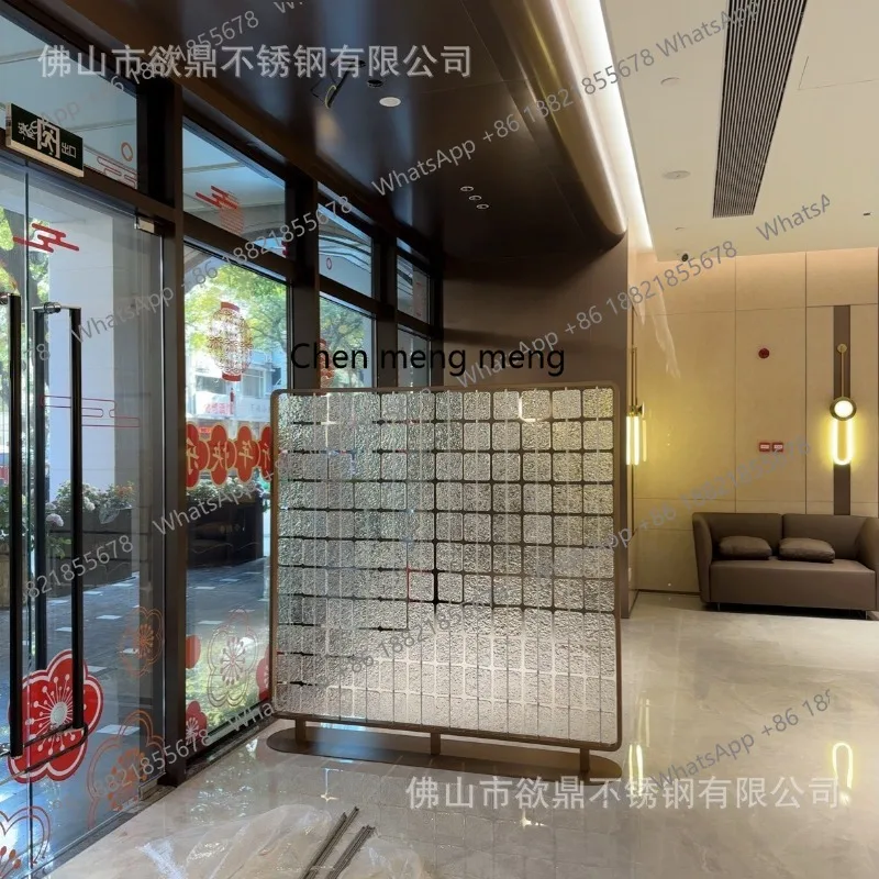 Acrylic partition modern simple stainless steel crystal glass hanging piece screen metal hotel restaurant booth entrance