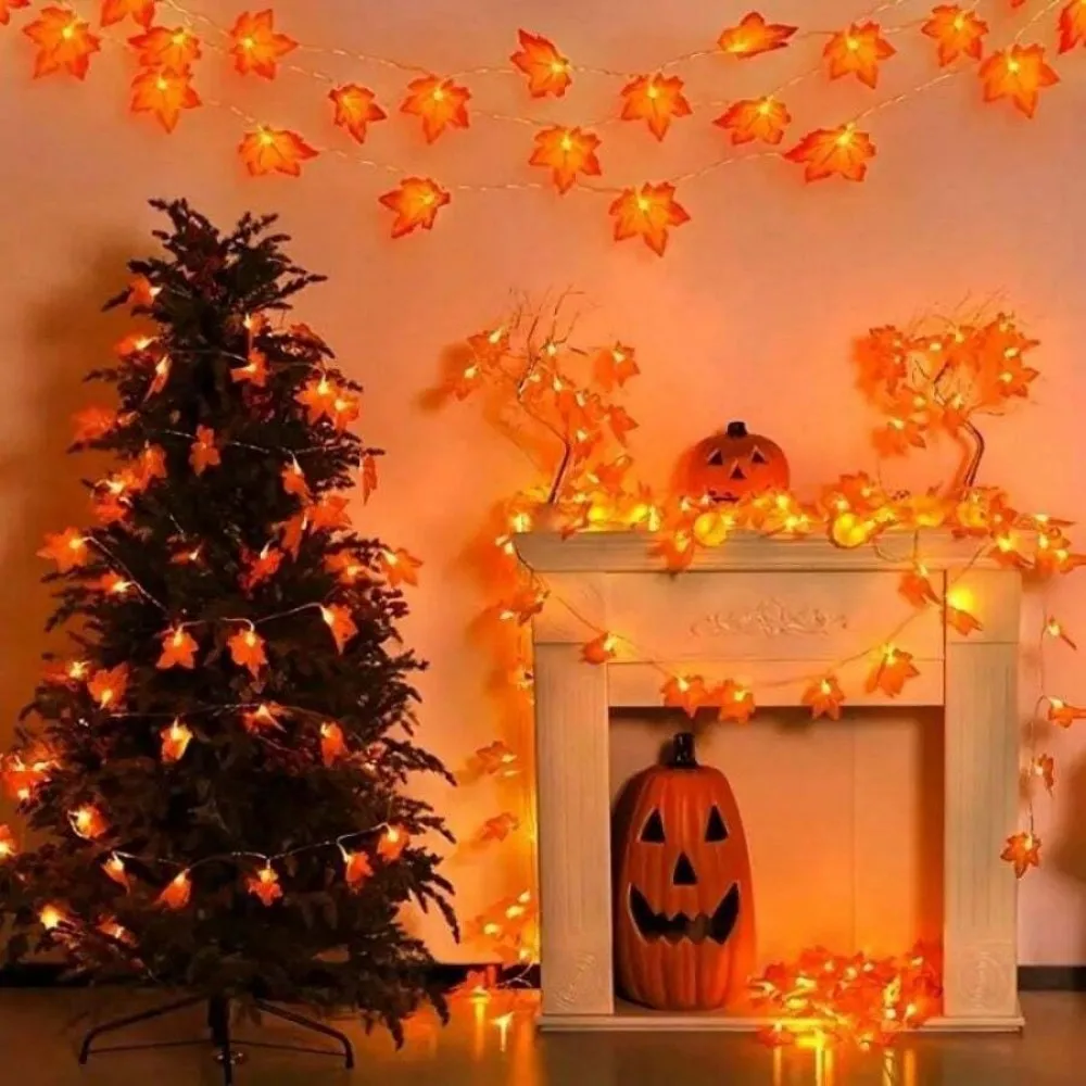 10/20 LED Maple Leaves Fairy String Lights Fall for Thanksgiving Halloween Mantel Porch Wedding Seasonal Decoration