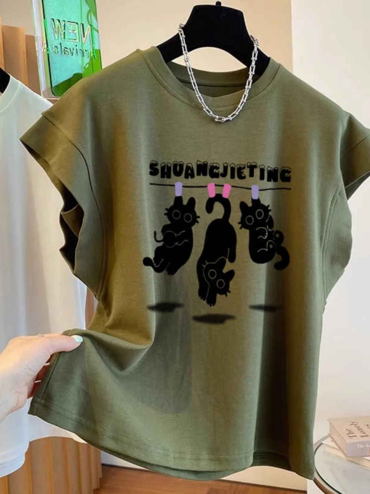 

Летняя женская футболка из чистого хлопка с длинными рукавами и мультяшным принтом для дома и повседневной носки, коллекция 2024 года