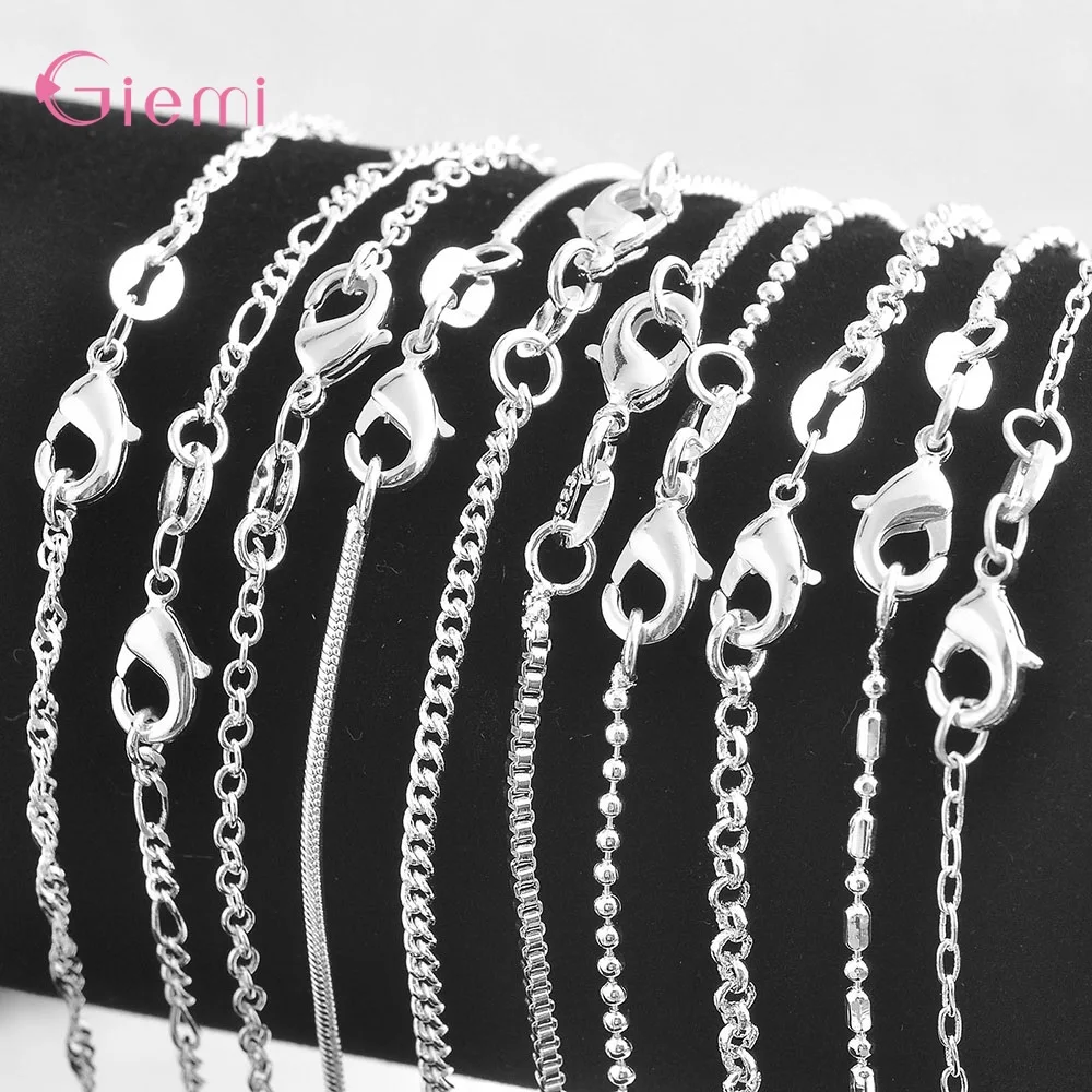 5Pcs Wholesale 925 Sterling Silver Jewelry Necklace 15 Styles Solid Snake Chain Necklace Party   Jewelry Gift for Men Women